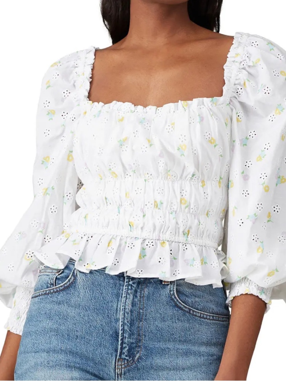 For Love And Lemons White Floral Blouse